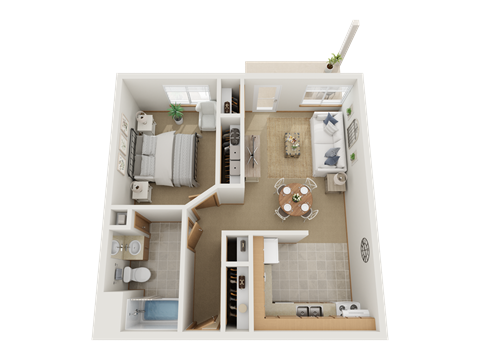 Floor plan for 1 bed, 1 bath, 632 sqft